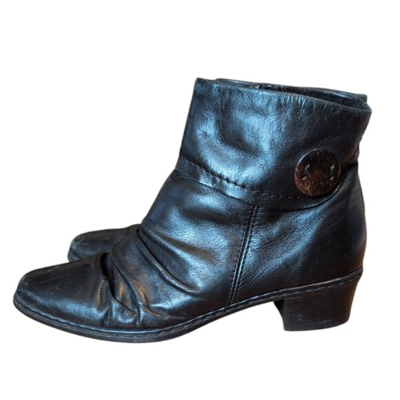 Rieker Boots Slouchy Ankle Boot in Black Leather Zip up Sides 3/4" Heel Shoes - Picture 1 of 6